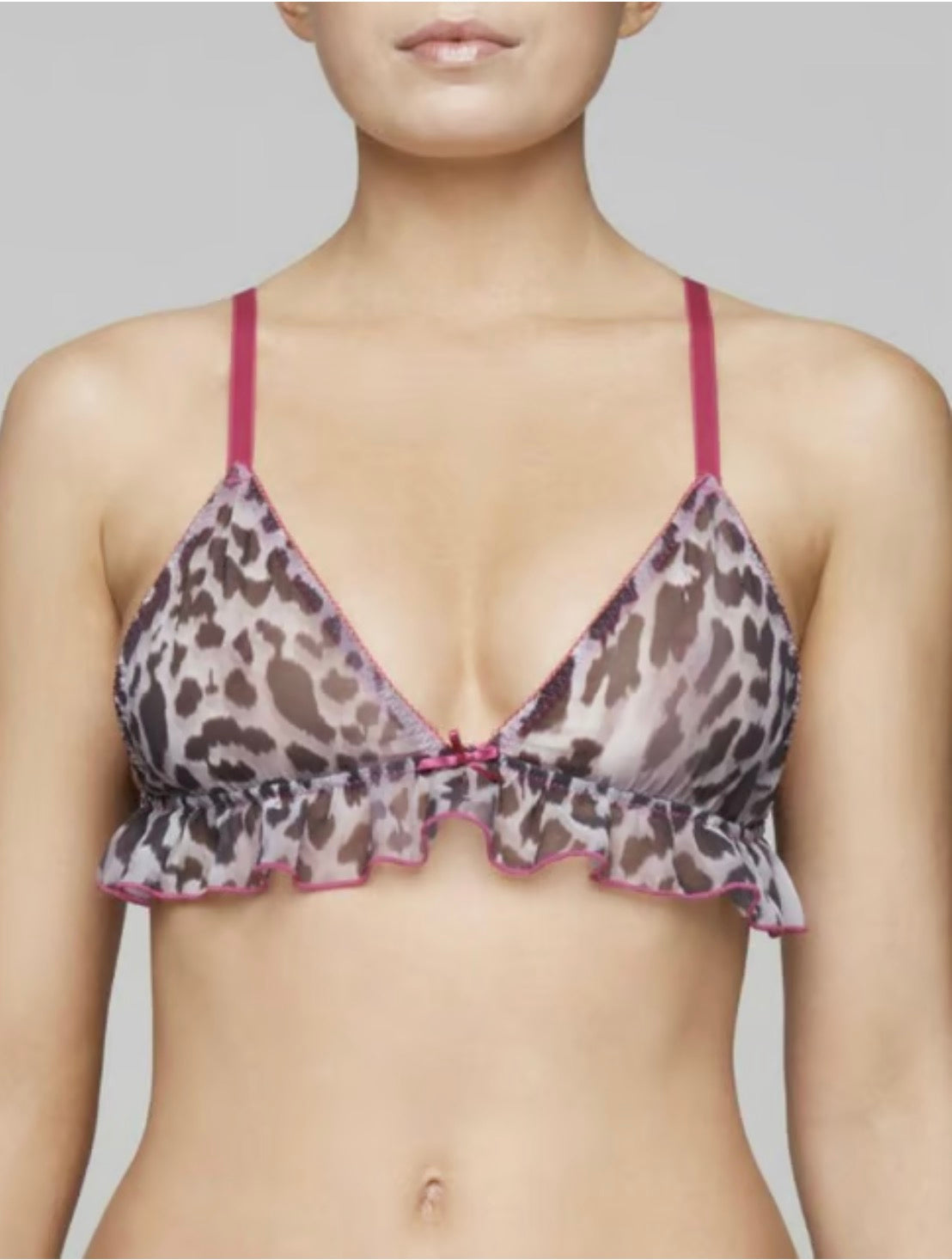 Muse by Coco de Mer Fifi Leopard Print Triangle Bralette Grey & Pink
